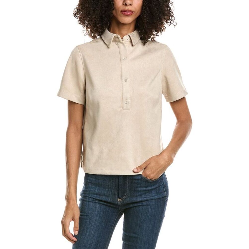 Max Studio Womens Short Sleeve Collared Top, Gray